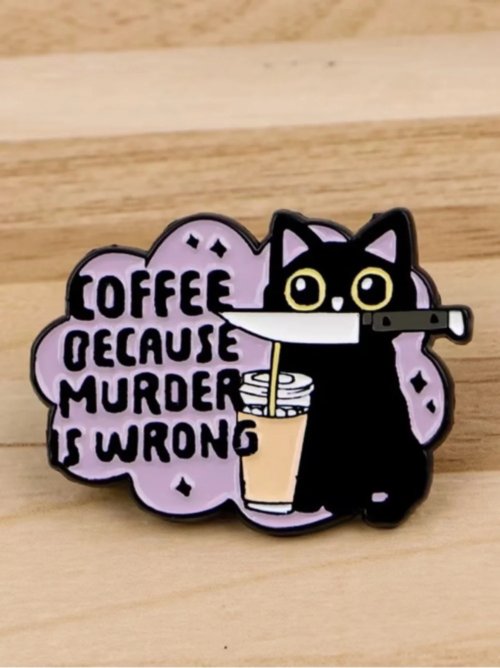 Black Cat Coffee Enamel Pin - Picture 2 of 4